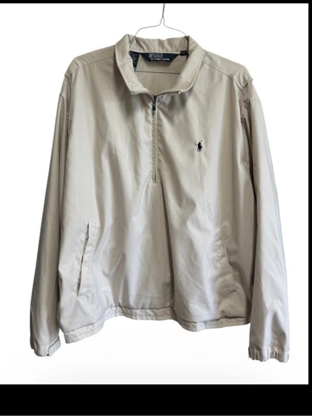 Polo Ralph Lauren Jacket Mens Size XXL Beige Windbreaker 1/2 Zip Mesh Liner